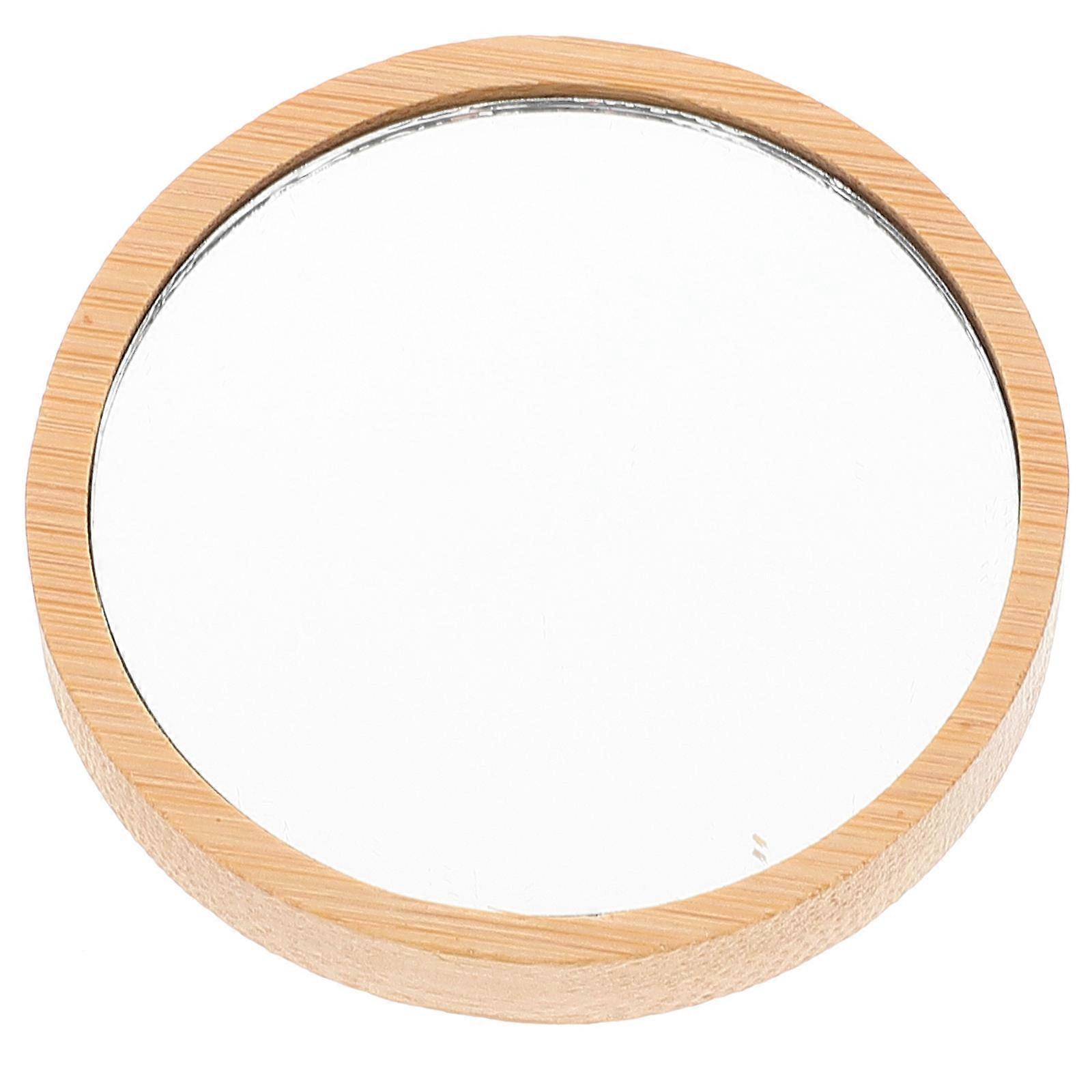 Portable Bamboo Handheld Mirror for Makeup 1 Piece Compact Round Design