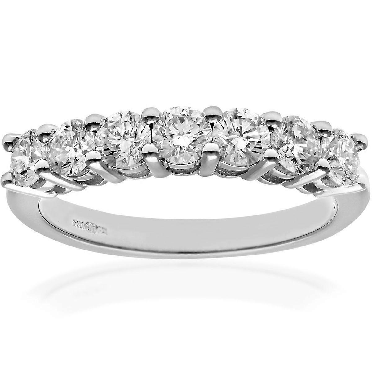 Jewelco London 18ct White Gold Round 1ct Diamond 7 Stone Claw Set Half Eternity Ring 2.5mm