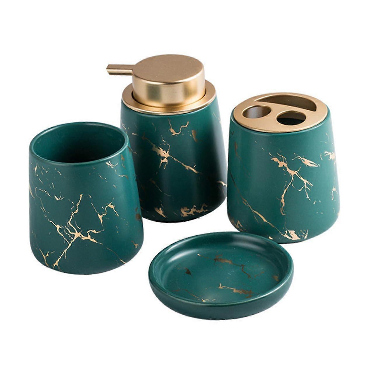 Ceramic Bathroom Accessories Set Marble Print with Toothbrush Holder Soap Dispenser and Cup