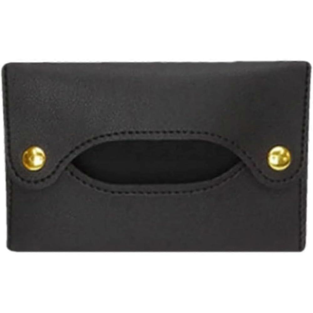 Black Leather Tissue Holder for Travel, Slim  Leather Pouch with Quick Access