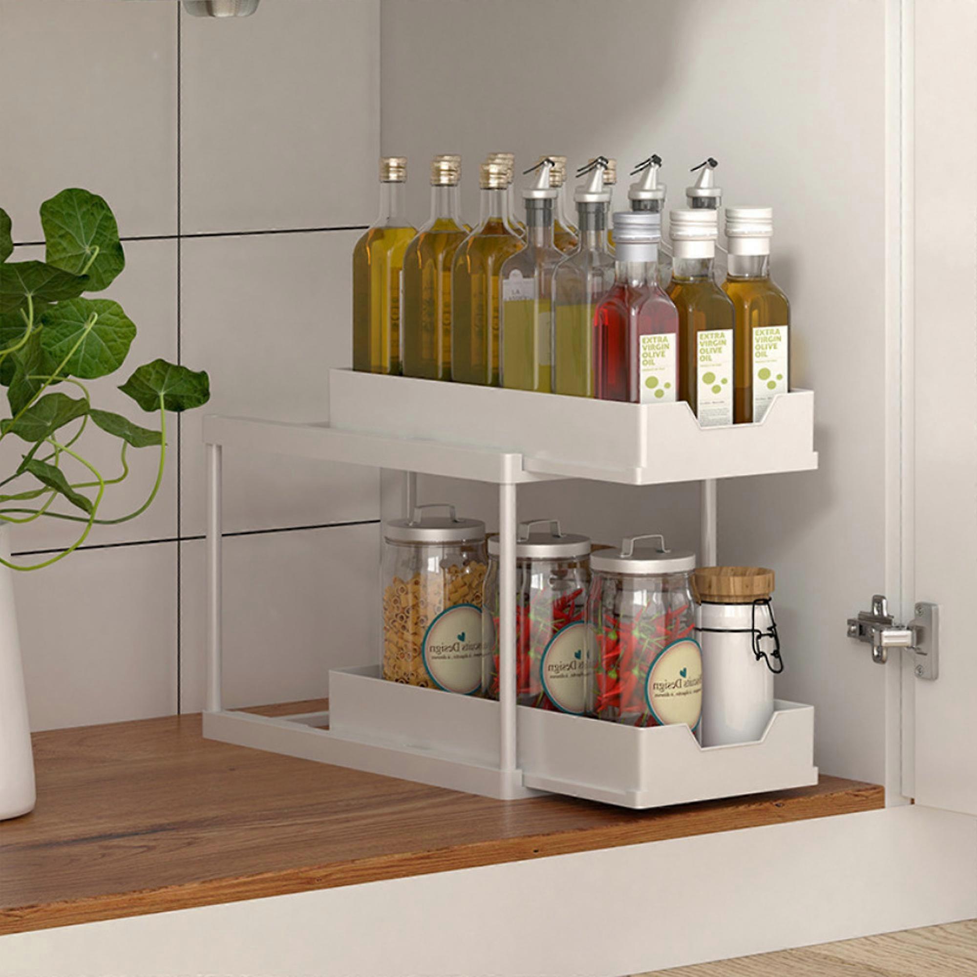 Double-Layer Pull-Out Kitchen Storage Rack, Non-Slip and Stable, Multifunctional Stora