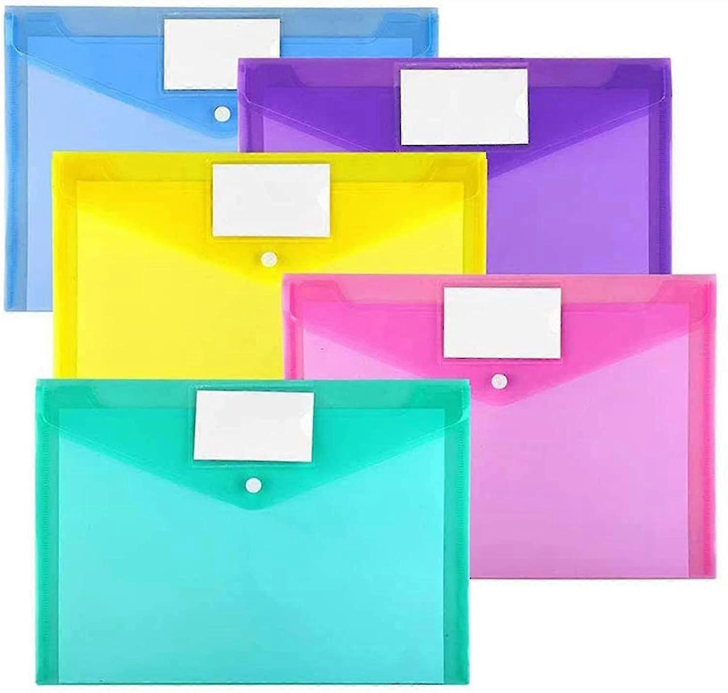 10pcs Plastic Clear A4 Document Folders With Label Pocket And Snap Button