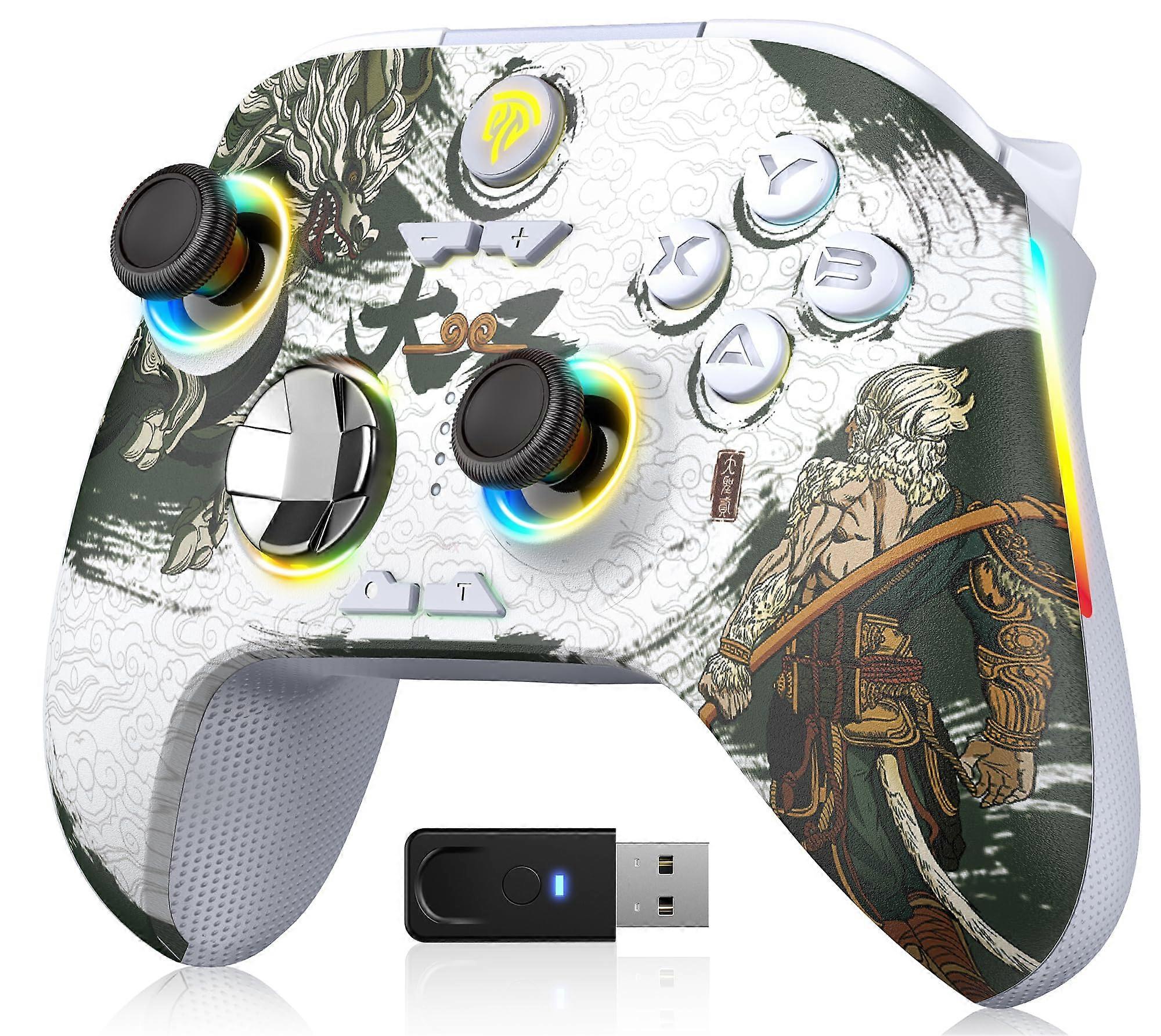 Wireless PC Game Controller with Hall Effect Joysticks RGB Lighting 20H Battery for PC Switch Android