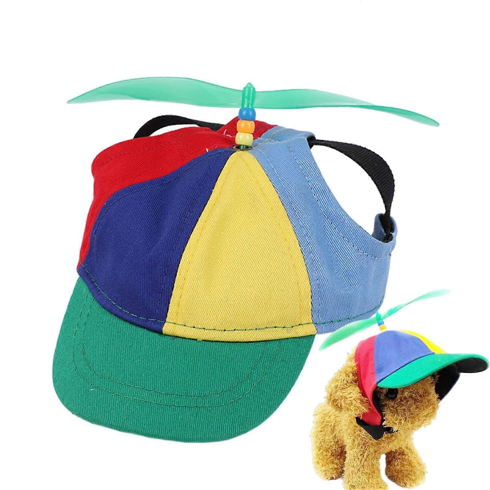 Dog Hat with Rotating Propeller, Adjustable Cotton Cap for Small Medium Large Dogs, Rainbow Party