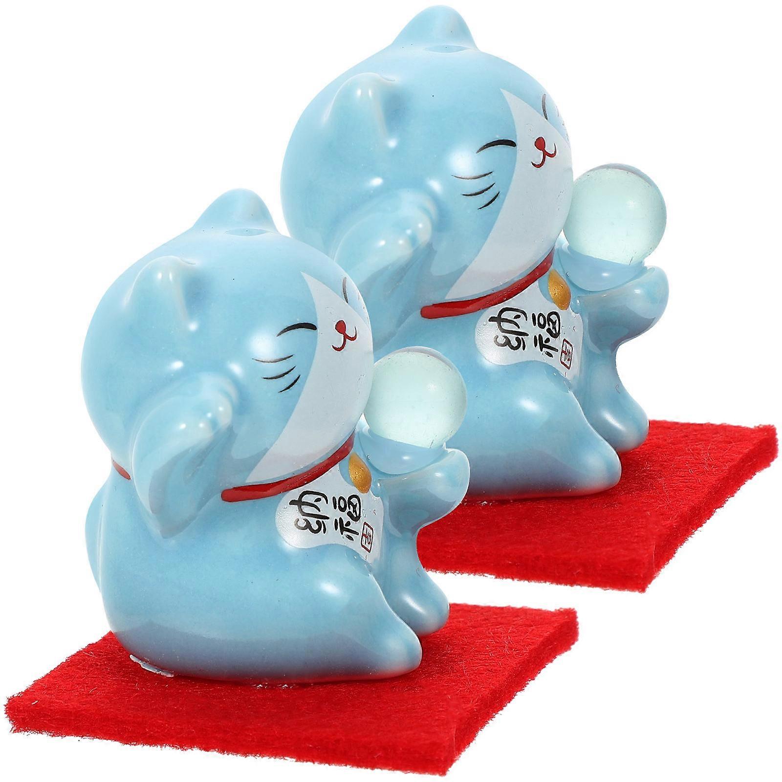 Cat Figurine Ceramic Desktop Cat Statue Decoration 2Pcs Set