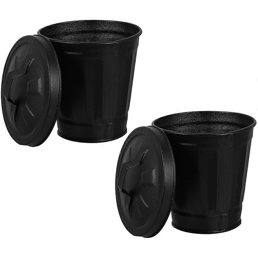 Desktop Trash Can Small Trash Can for Storage Use 2Pcs Black Garbage Container