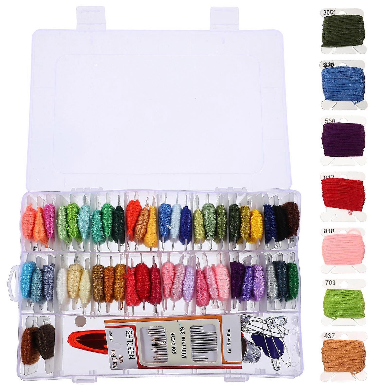 Beginner Embroidery Practice Set 50 Color Threads For DIY Projects Rectangular Box Assorted Color 1 Set