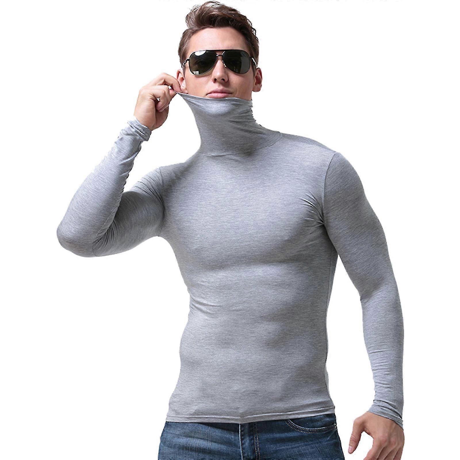Men Warm Long Sleeve Compression Shirts Turtleneck Winter Base Layer Top Pullover Lightweight