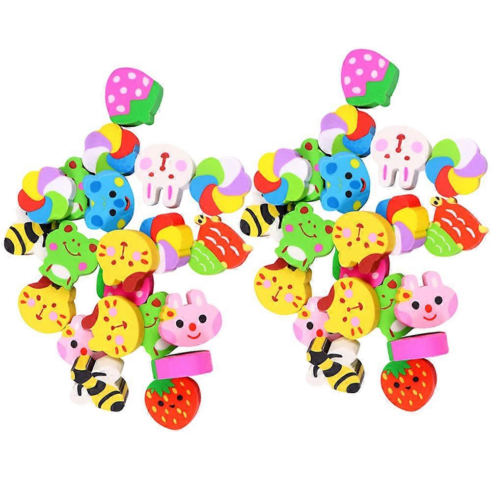 60Pcs Portable Erasers Multi-function Pencil Erasers Cartoon Mini Erasers Kids Supply