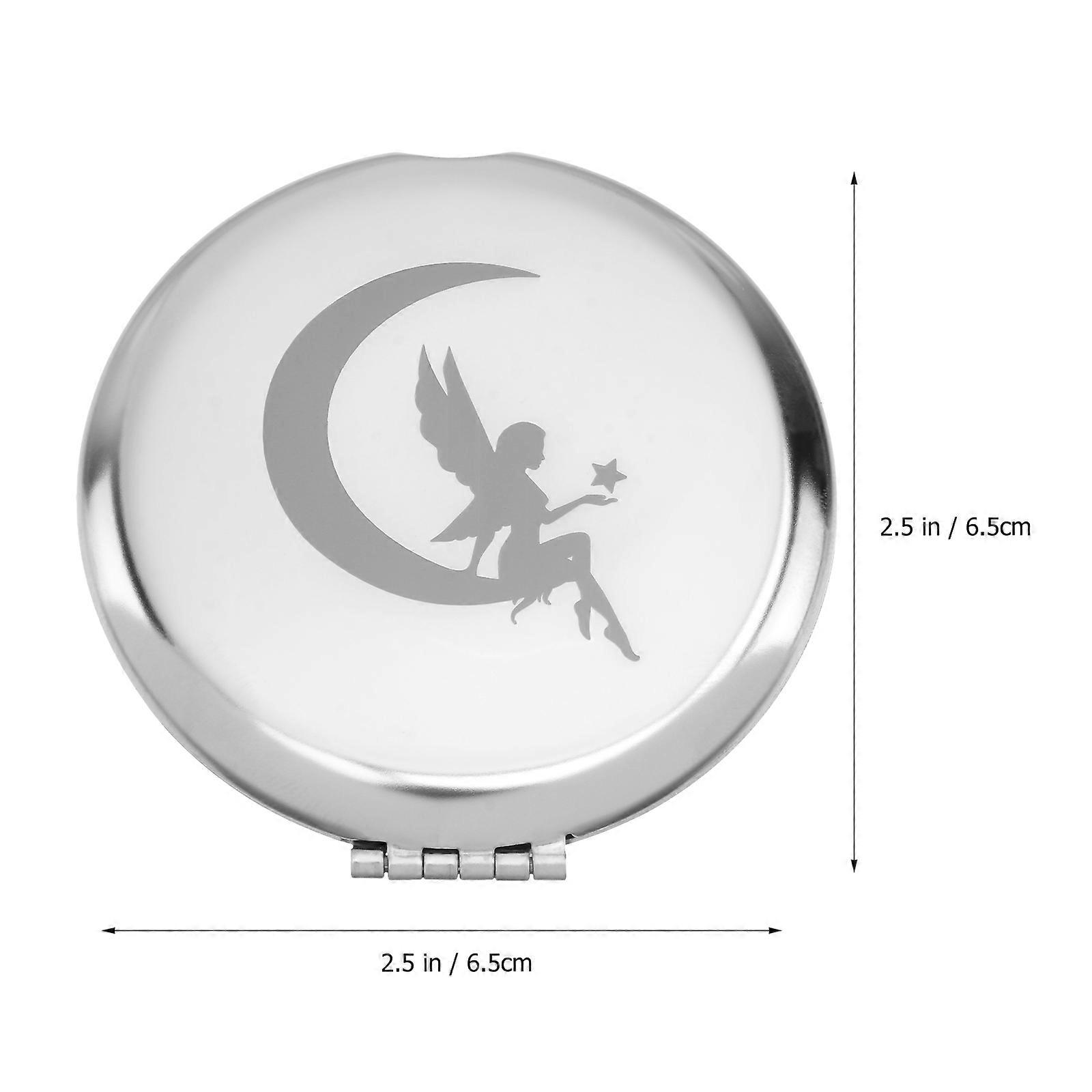 Folding Makeup Mirror Silver Metal Carving Pattern Mirror 1Pcs Compact
