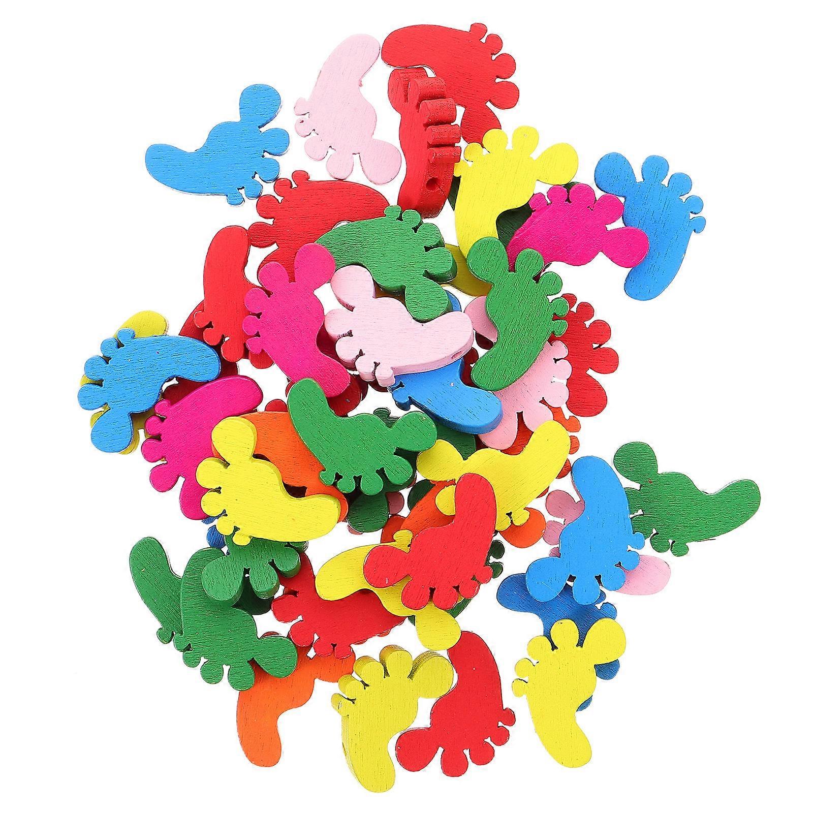 Wooden Button for Clothes Use 100Pcs Creative Feet Modeling Buttons