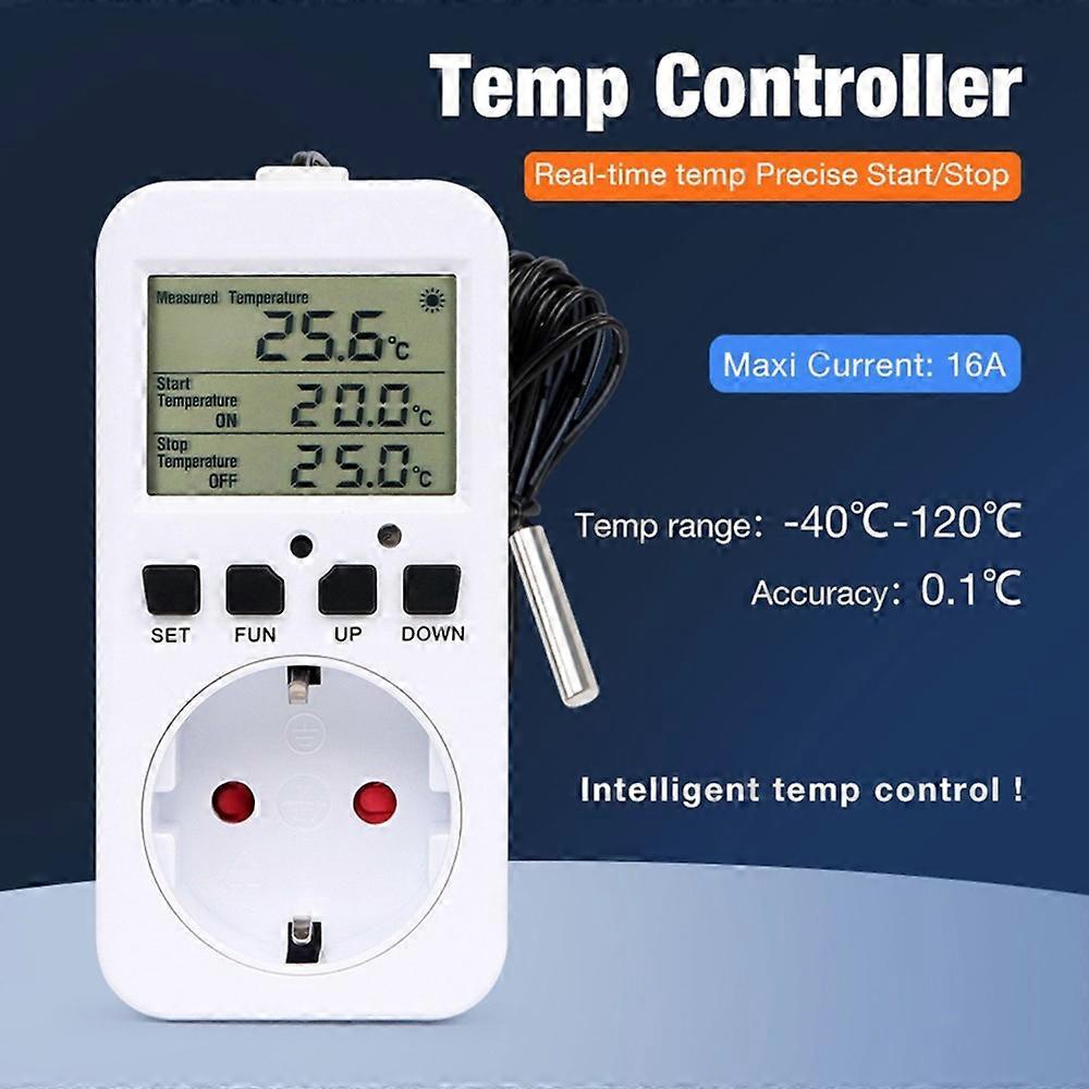 Digital Temperature Controller Socket EU Plug Thermostat Timer Switch Sensing Probe Heating Cooling Switch Temp Alarm