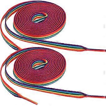2 Pairs Rainbow Gradient Polyester Shoelaces Elastic Flat Shoe Ties and Casual