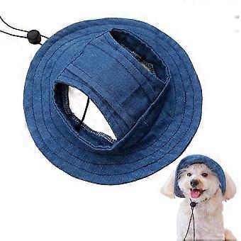 Denim Bucket Hat for Cats and Dogs Adjustable Sun Protection Outdoor Fishing Cap