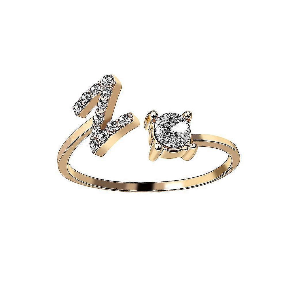 26 Letter Ring Gold Metal Adjustable Open Ring, Initial Name Letter Ring
