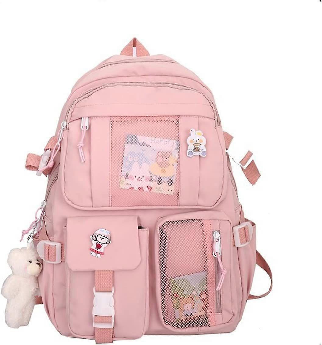 ツールバッグカワイイピンクバックパッククマペンダント付き、美的
