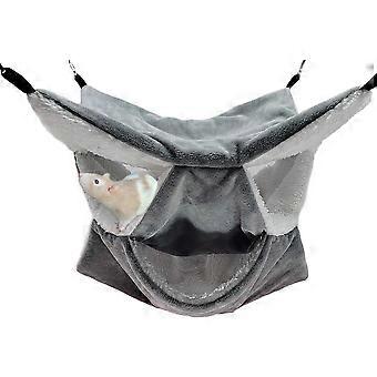 Rat Hammock Hanging Bed for Guinea Pig Rodent Sleeping Ferret Hammock with 3 Layers for Chinchilla Playing and Sleeping, Gray