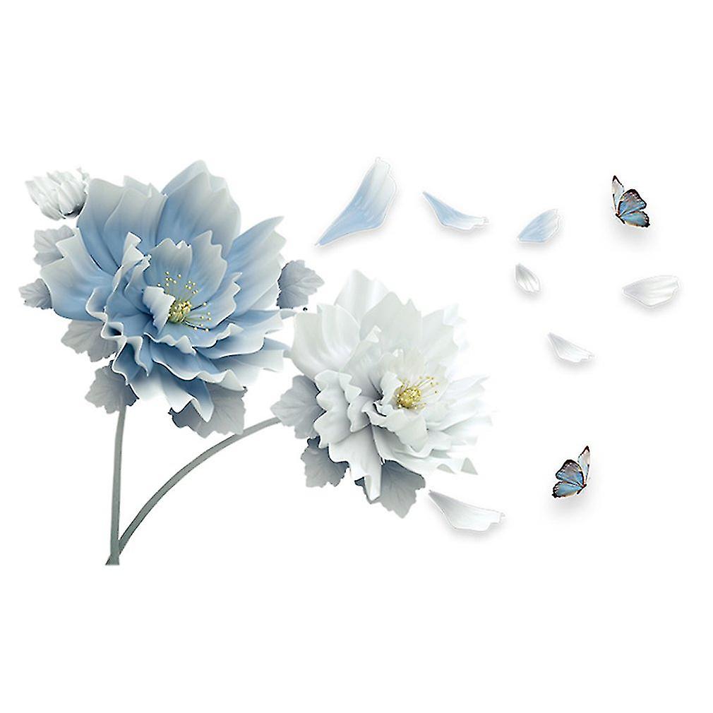 Large White Blue Flower Lotus Butterfly Removable Wall Stickers 3d Wall Art Decals Home Decor Mural Art For Living Room Bedroom