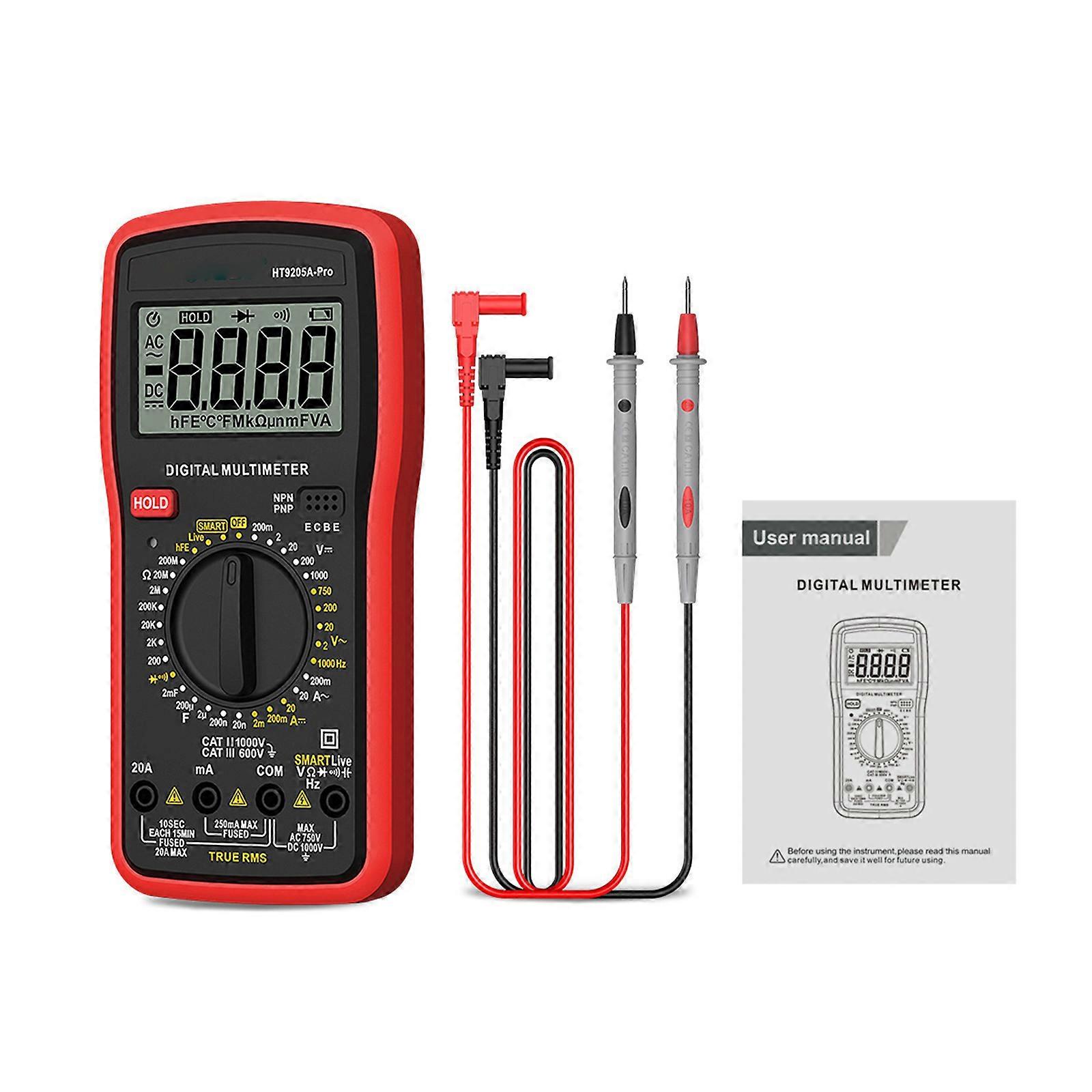 Workshop Use Digital Multimeter with Protective Shell, Display Hold Function and Test Probes for Electrical Measurement and Product Reference
