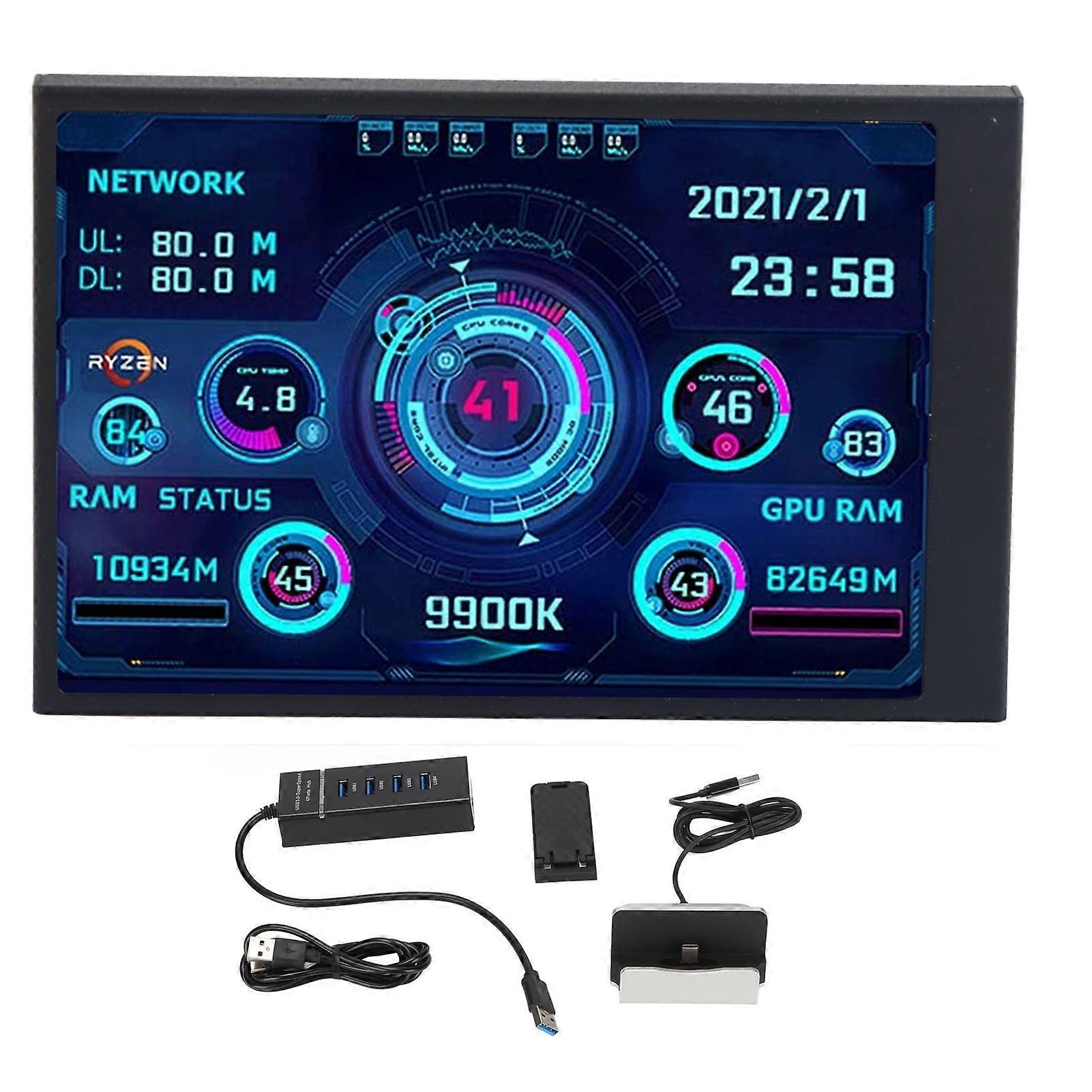 3.5 Inch IPS USB Mini Screen CPU RAM HDD Data Temperature Display 360 Degree Rotation Type C Sub Screen for Computer Case