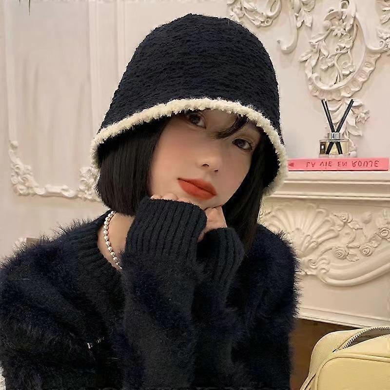Fleece Patchwork Bucket Hat Unisex Warm Round Top Coldproof