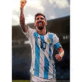 Quebra-cabeça com a assinatura de Lionel Messi, tema: futebol. Quebra-cabeça esportivo, sem moldura. Versão 28, tamanho LW 290.