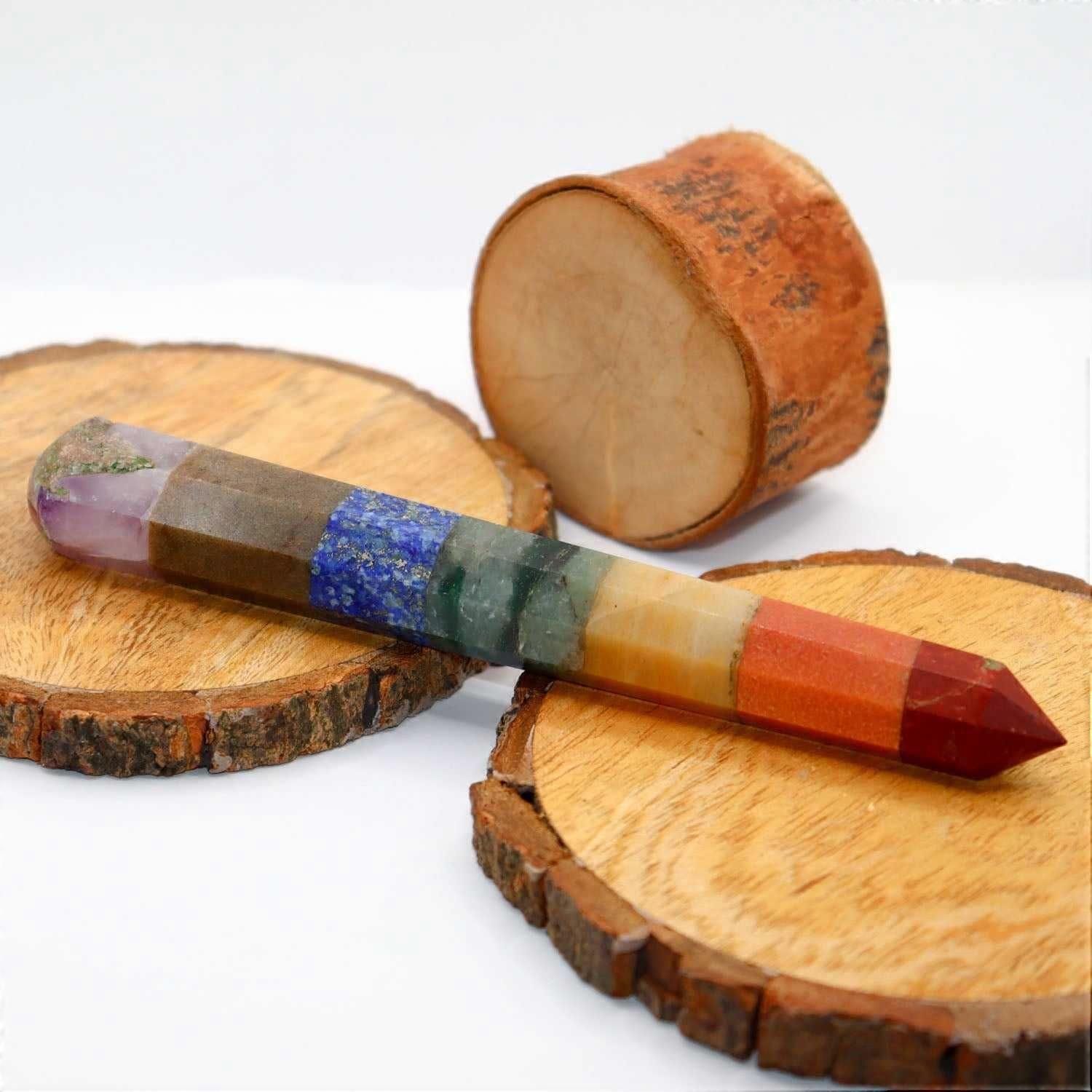 Seven Chakra Layered Healing Wand With Eight Facets