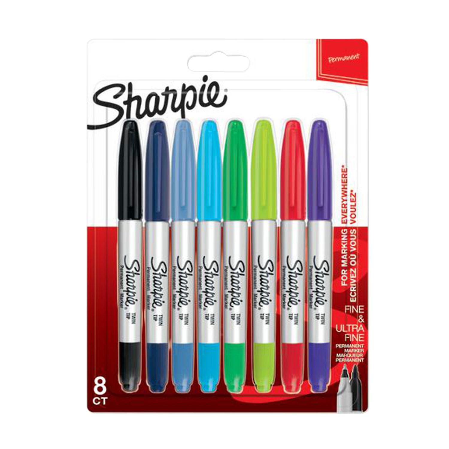 Sharpie Twin Tip Permanent Markers Fine Points Assorted Colours, Pack of 8