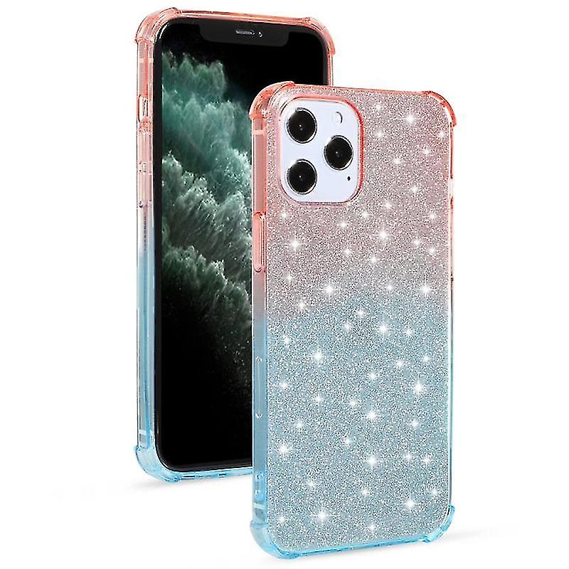 For Iphone 12 / 12 Pro Gradient Glitter Powder Shockproof Tpu Protective Case(blue Green)