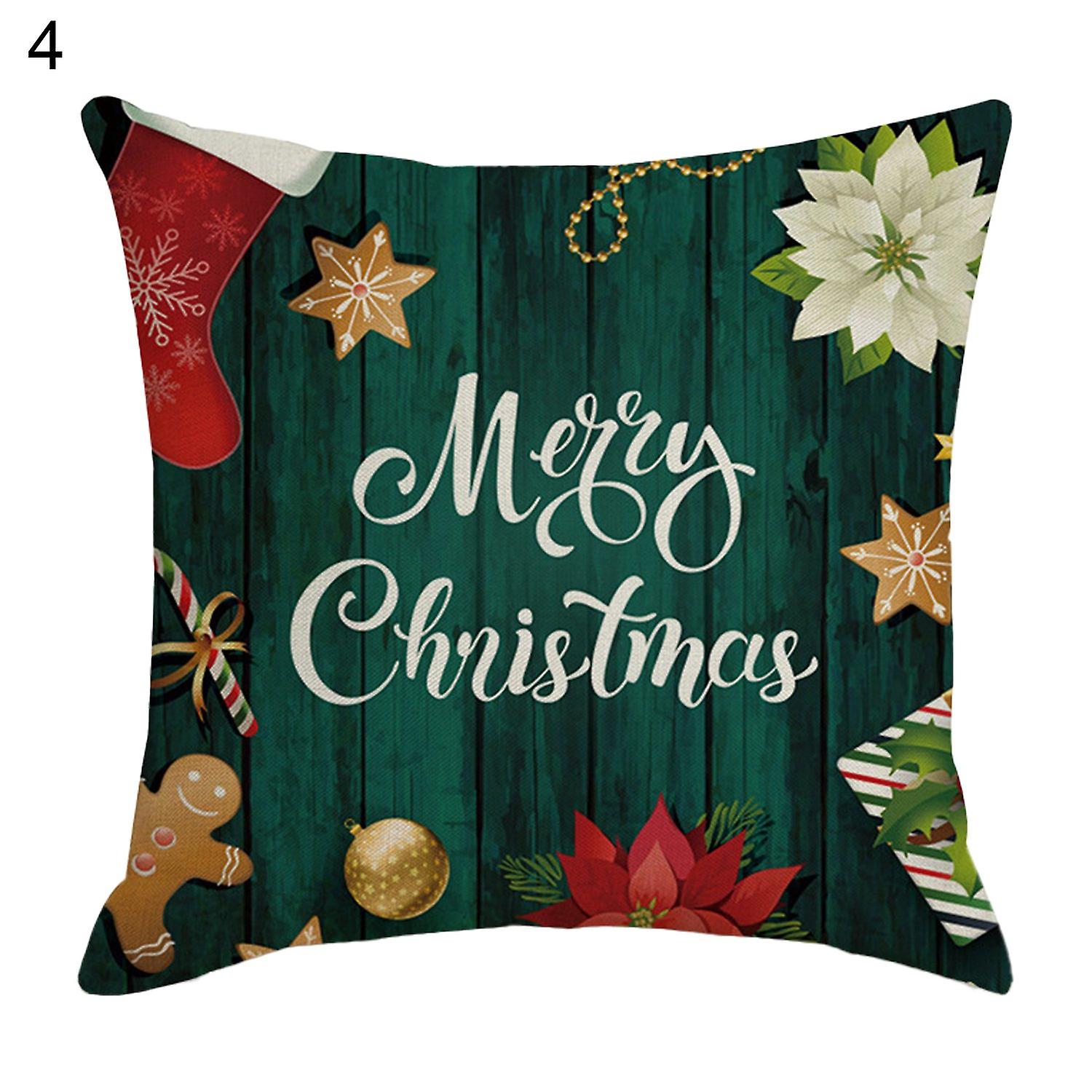 Pillow Covers Soft Breathable Flax Non Fade Christmas  Throw Pillow Cushion for Home