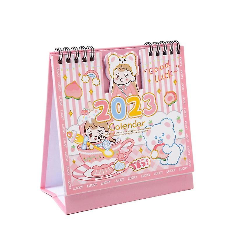 Dual Coil Clear Printed Foldable Record Date Mini Calendar Desktop Stationery Pink Series Standing Flip 2023 Calendar Office Supplies Q