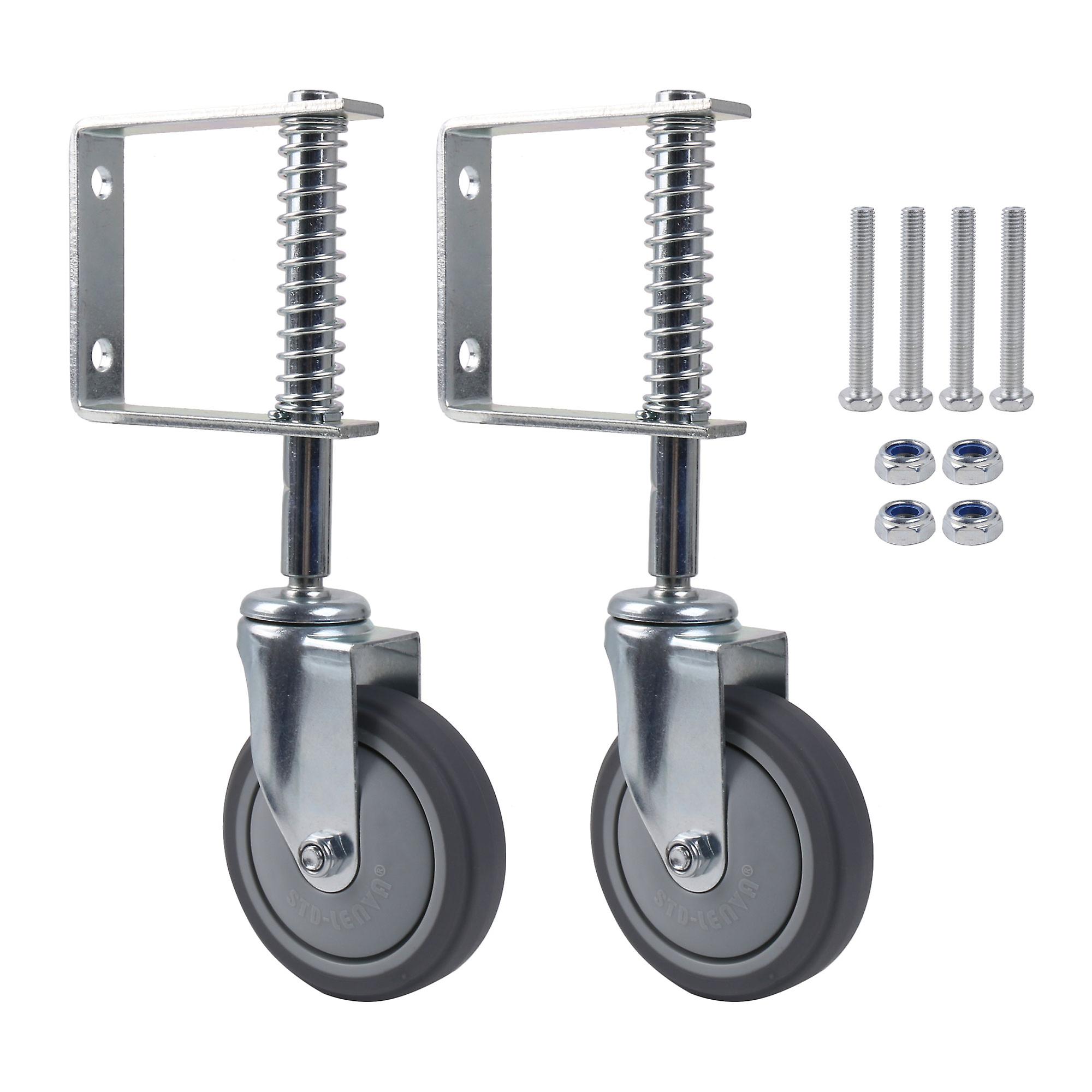 2Pcs 4 Inch Spring Loaded Gate Caster Rubber Wheel Roller 132.28 Lbs