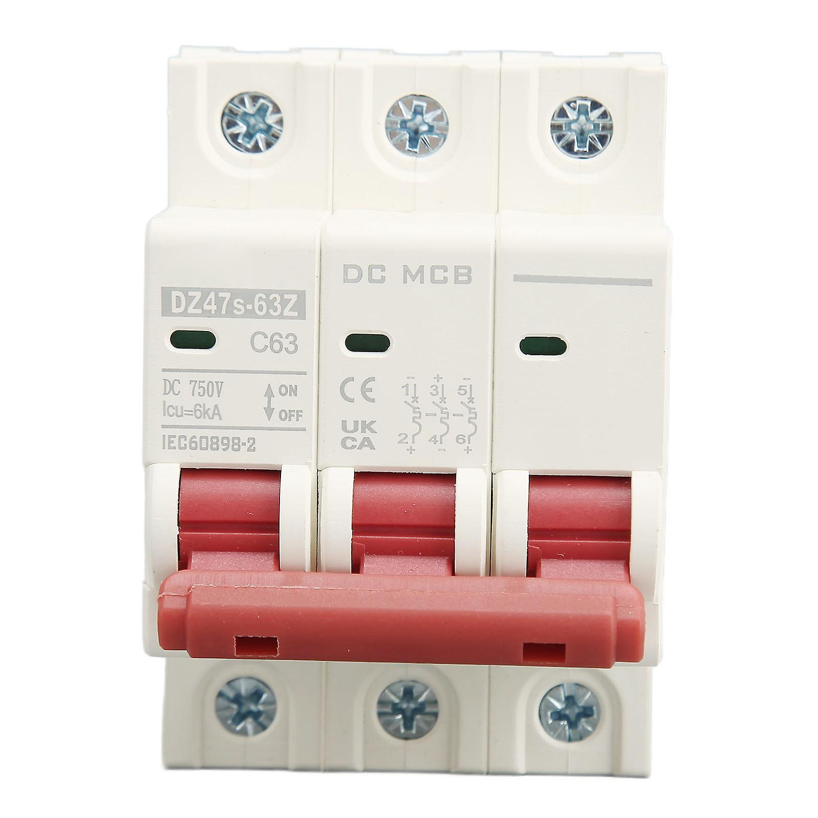 Fictory DC Circuit Breaker Fictory 3P Miniature Circuit Breaker, DIN Rail Mounted Short Circuit Protection Switch, DC 750V 63A 6000A, Reliable