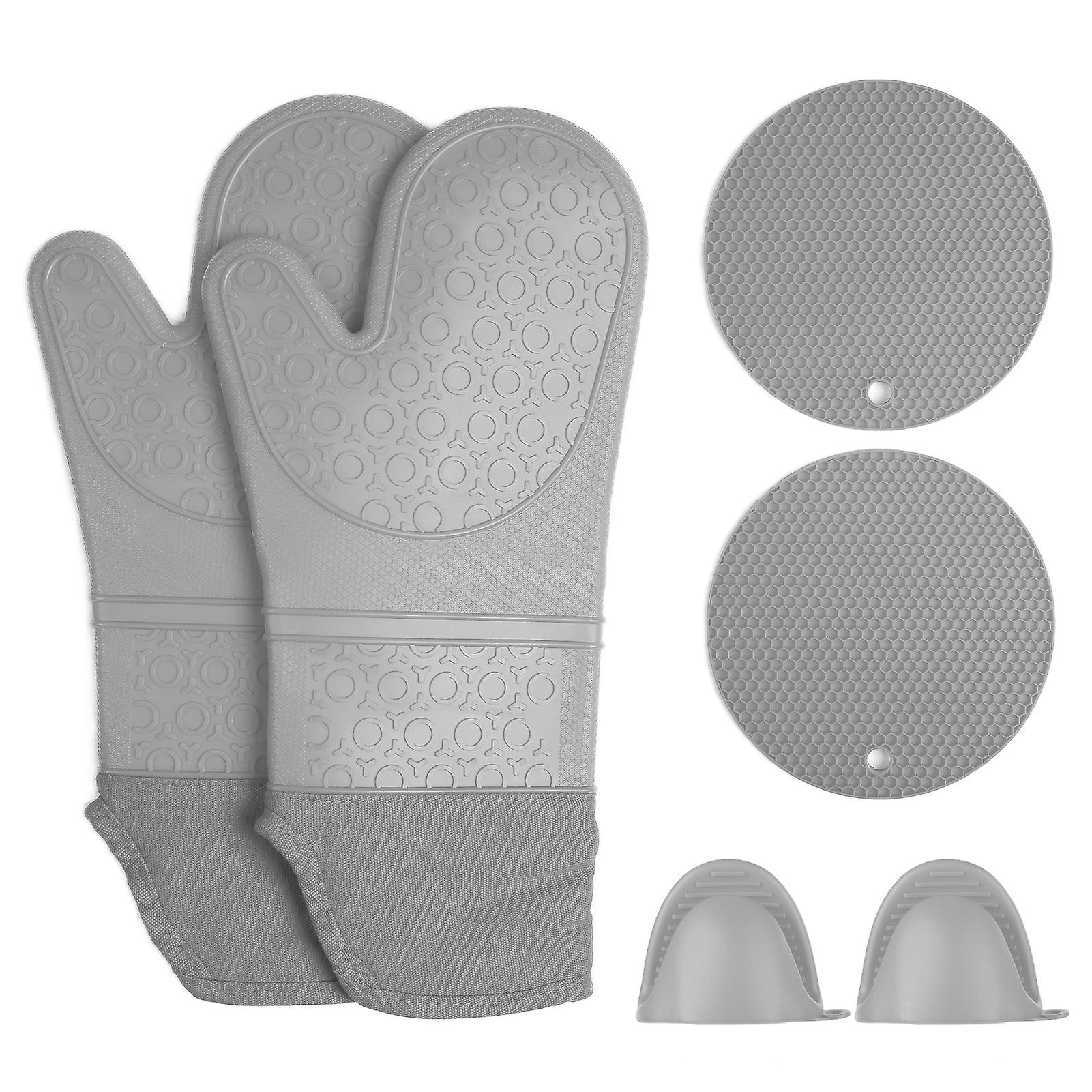 Insulation Gloves Thickened Silicone Barbecue Microwave Oven Anti Scalding Glove for Kitchen Baking CookingGray