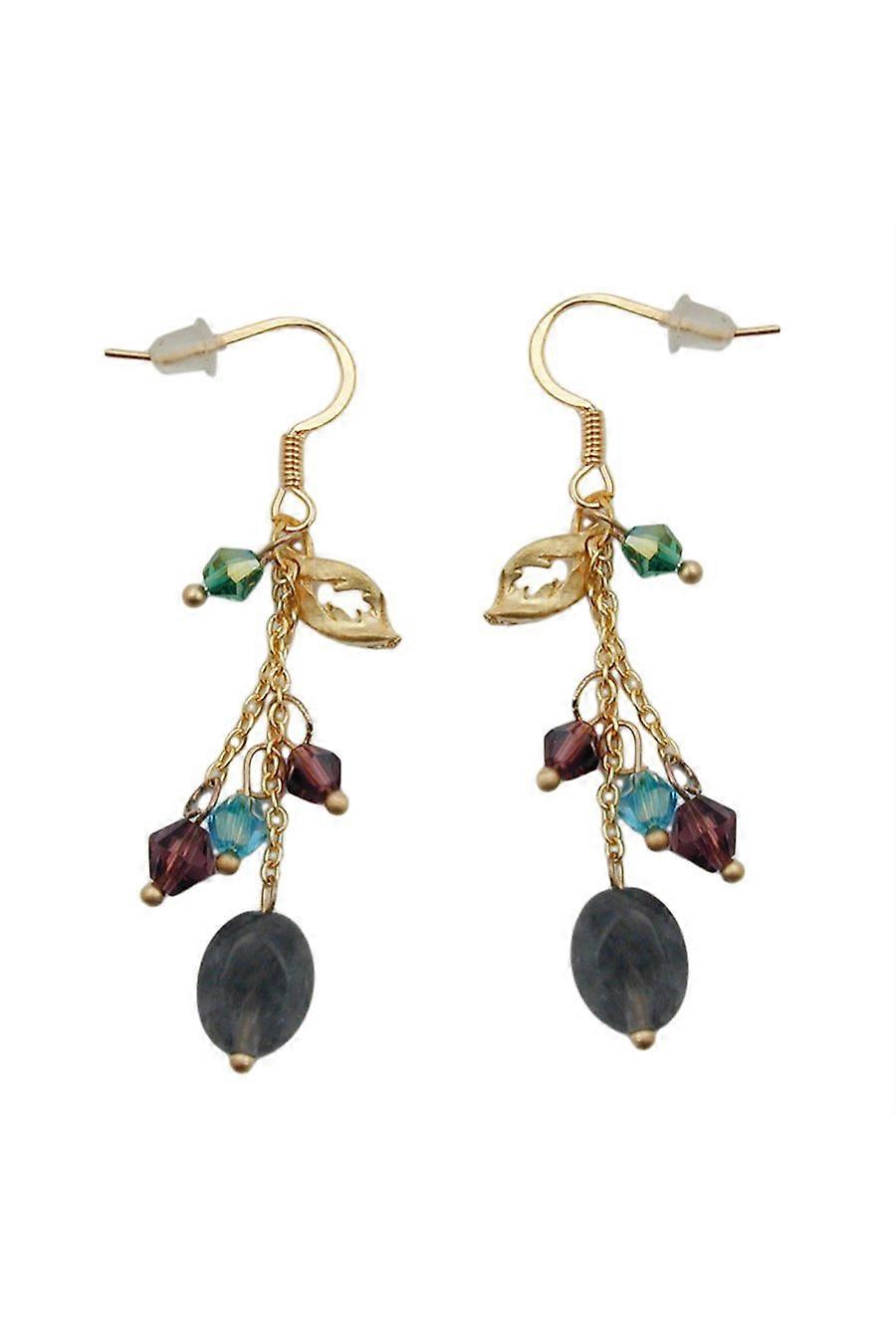 Hook Earrings Stone Glass Beads Multi Colour - Gl01481