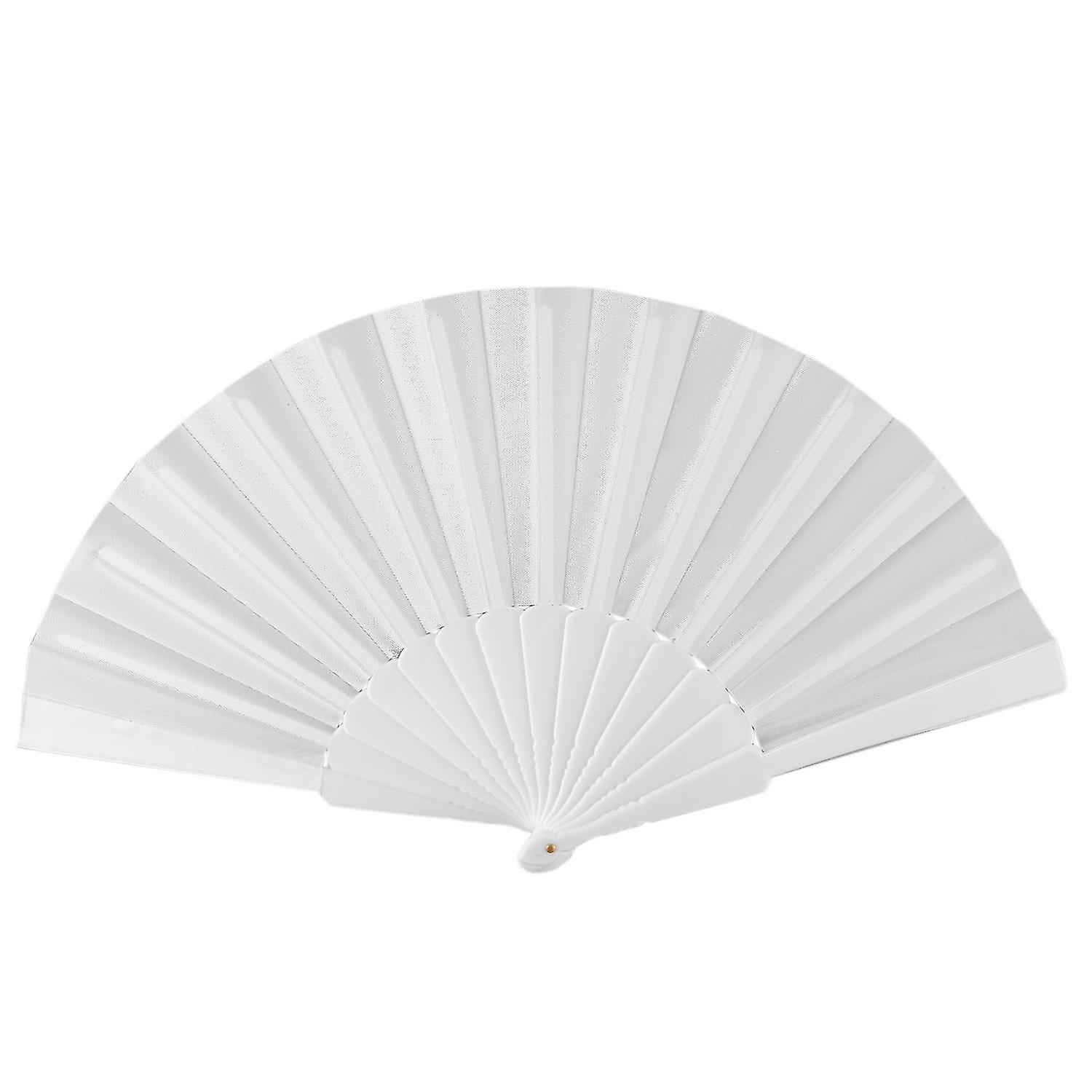 Plastic Fabric Hand Foldable Fan For Ladies Men White