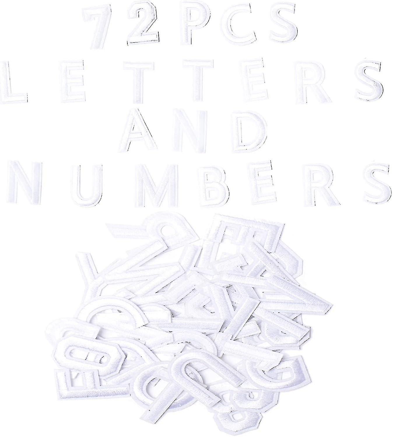 72 Pcs Iron On Letters Numbers Patches - White Applique