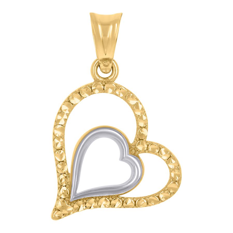 14k Two tone Gold Womens Love Heart In-Heart Charm Pendant Necklace 28.6x19.5mm Wide-Pendant for Women