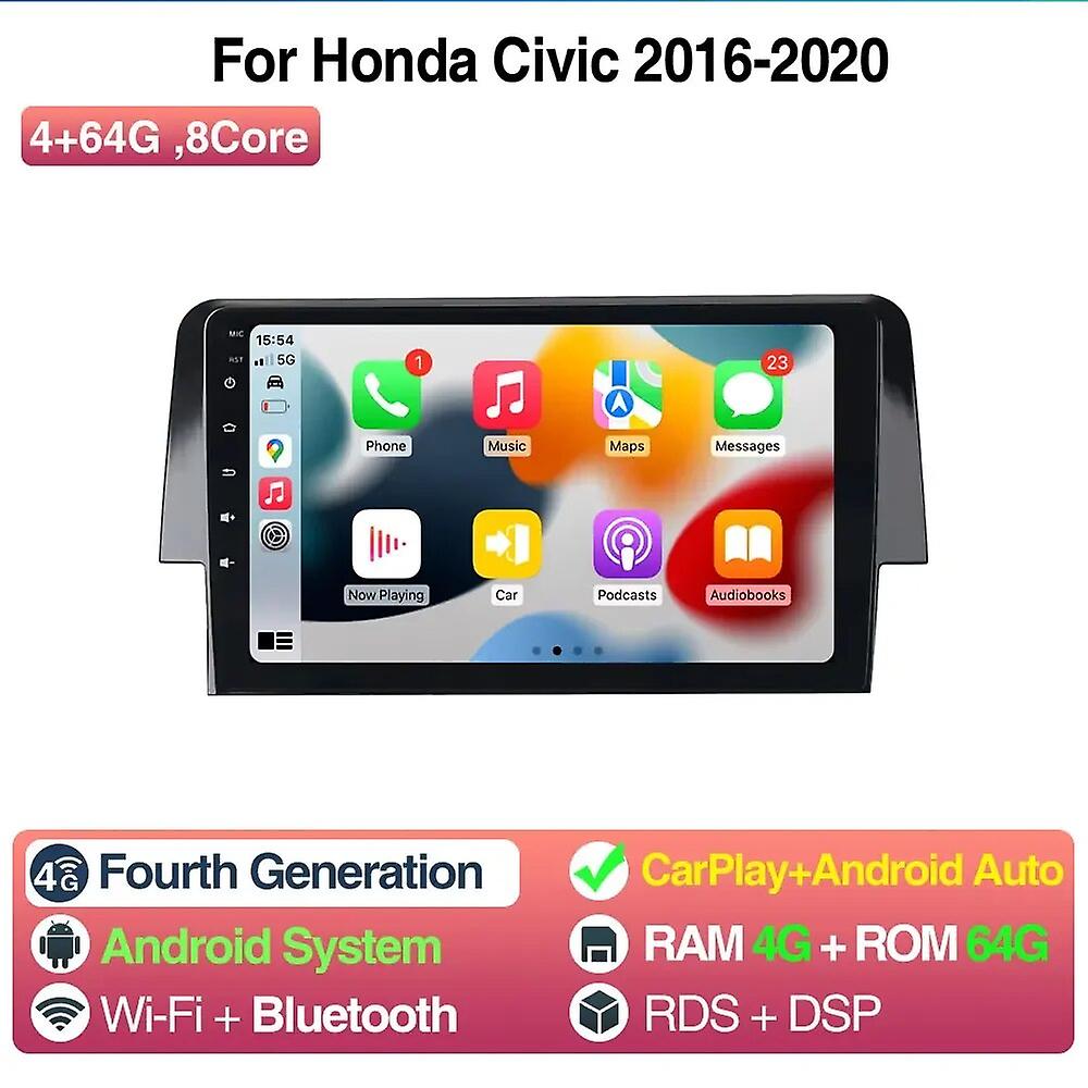 9inch For Honda Civic 10 2016-2020 Android Car Radio Stereo Multimedia Video Player Gps Wireless Carplay Android Auto Head Unit