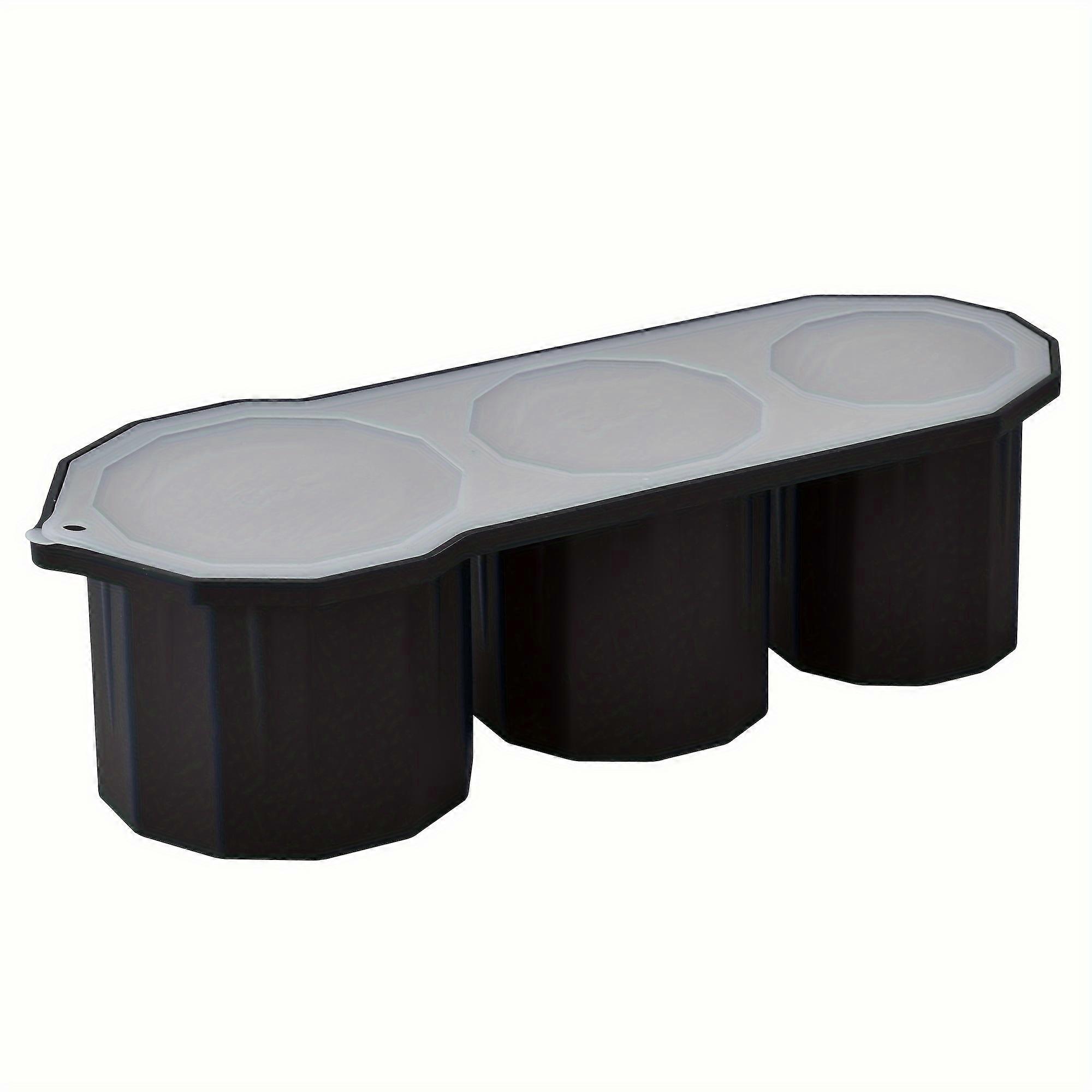Silicone Ice Cube Tray With Lid - 3 Large Hollow Molds For Whiskey, Cocktails & Juices - Slow-Melt, Perfect For Freezing Drinks