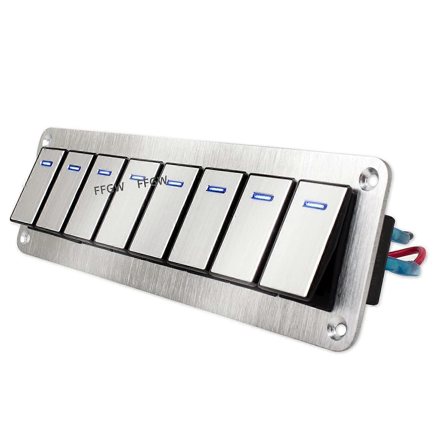 Metal 2-8 Gang Rocker Switch Panel Durable Car Rv Marine 12 V~24 V Switch Panel Waterproof Overload Protection With Led Lights