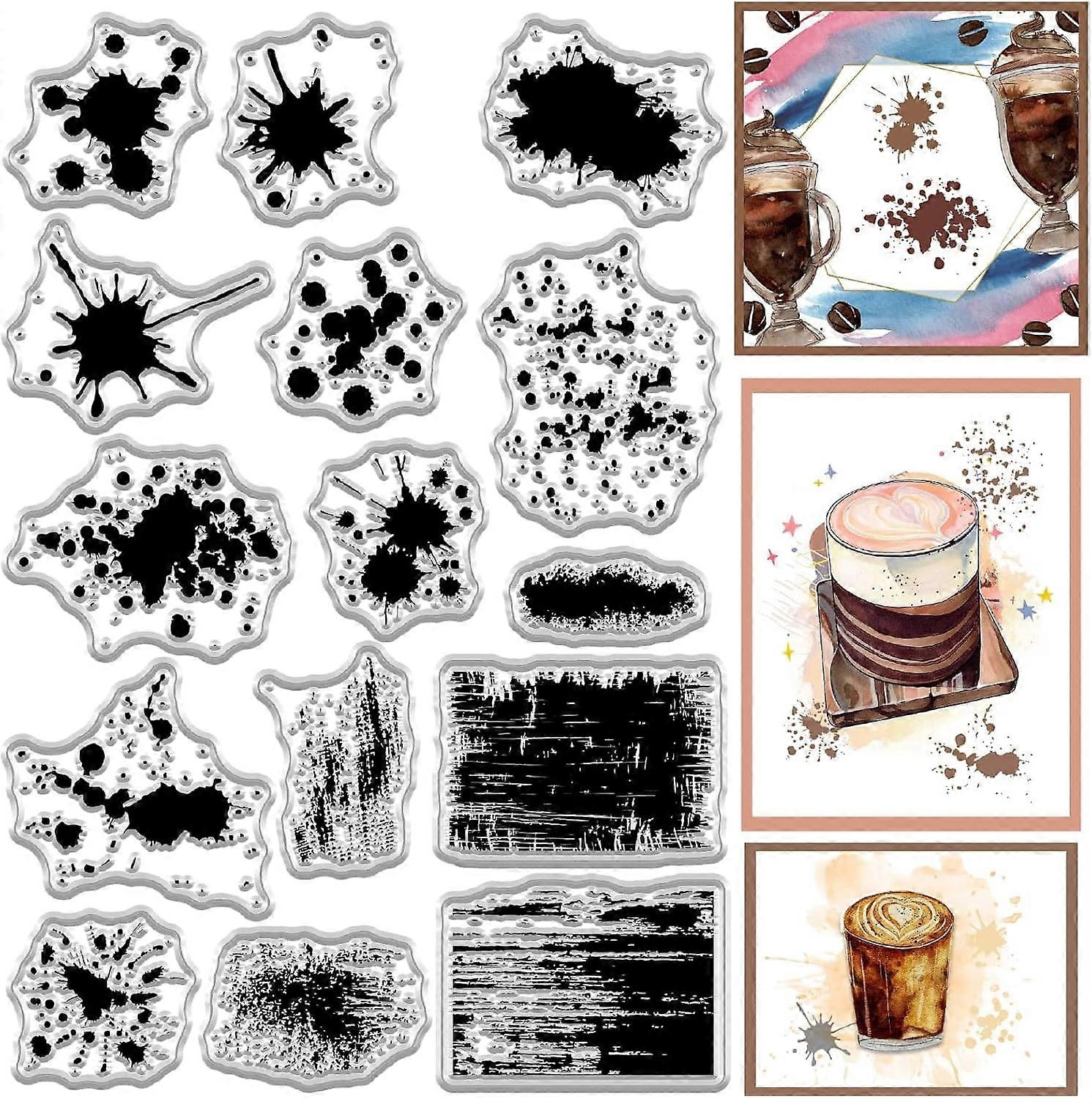 Splash of Ink Clear Stamps Background Reusable Transparent Silicone Stamp Seals for Xmas Journaling Card Making Decor DIY Scrapbooking Photo Album Dec
