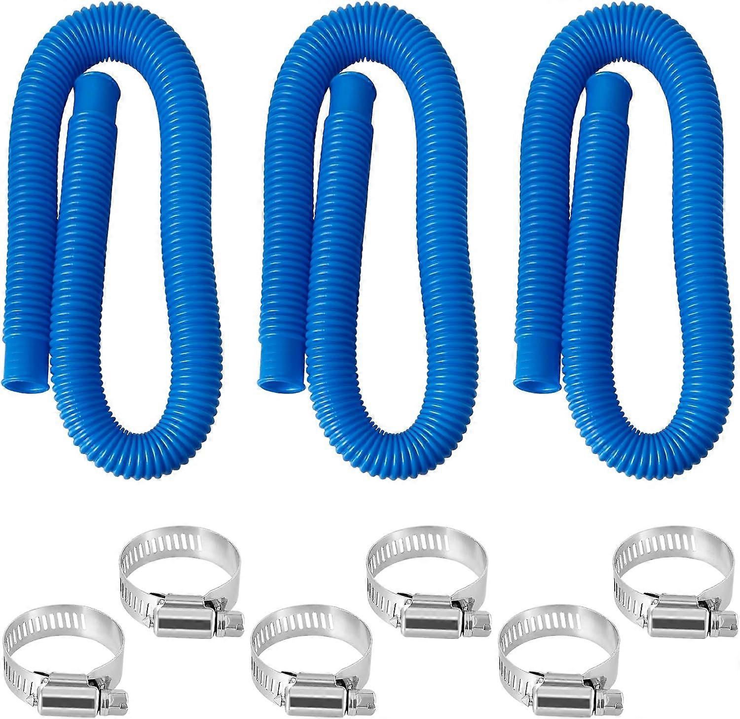 Replacement Pool Pump Hoses 3-Pack - Fit Intex Filter Pump Models 607, 635, 637, Includes 6 Clamps