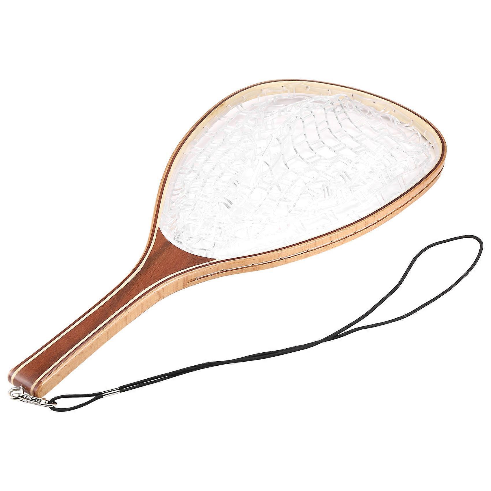 Landing Fish Net Fishing Hand Nets with Clear Rubber Mesh Netting Wooden Handle Fly Fishing Equipment for Catch