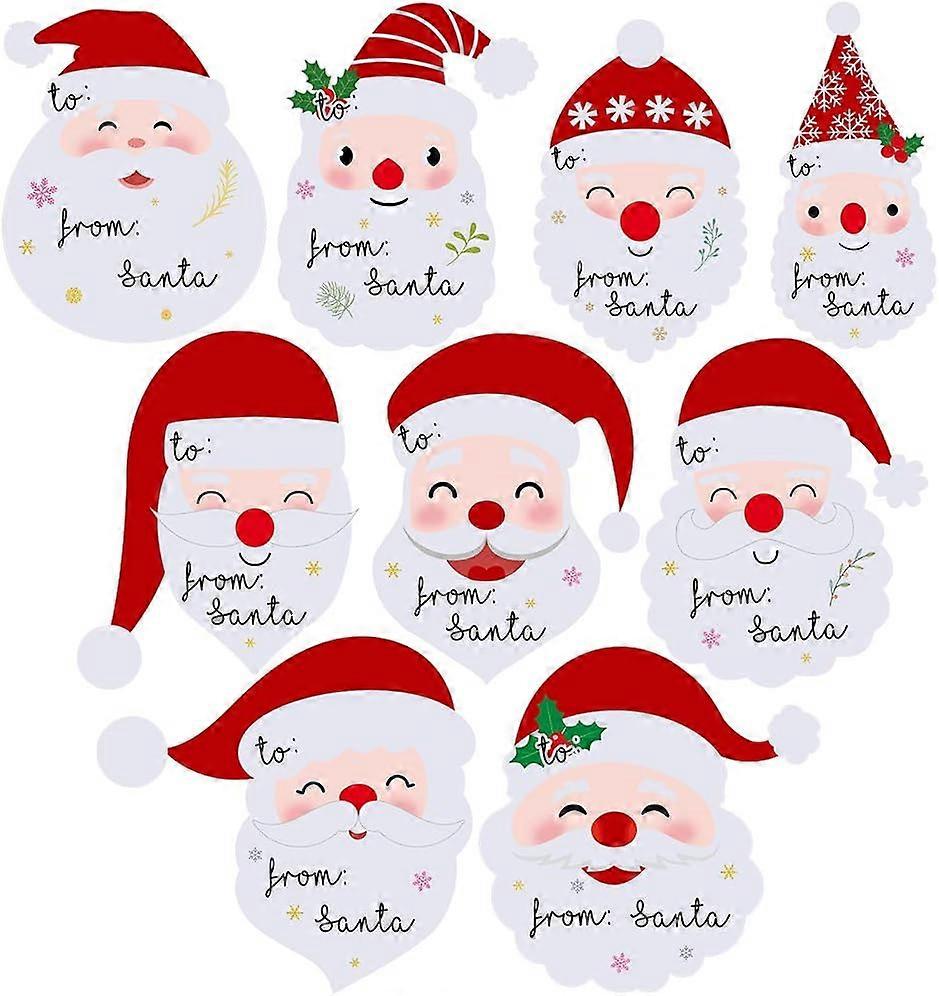 8 Sheets 72 Pcs Tag Stickers Christmas Labels Stickers Name Tag Stickers in Assorted Cute Smile Santa Claus Designs for Holiday Festive Wrapping Party