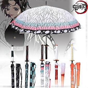 2024 Anime Demon Slayer Katana Umbrella Sunshade Long Handle Parasol Umbrellas Kimetsu No Yaiba Tanjirou Windproof Sword Rain Gear