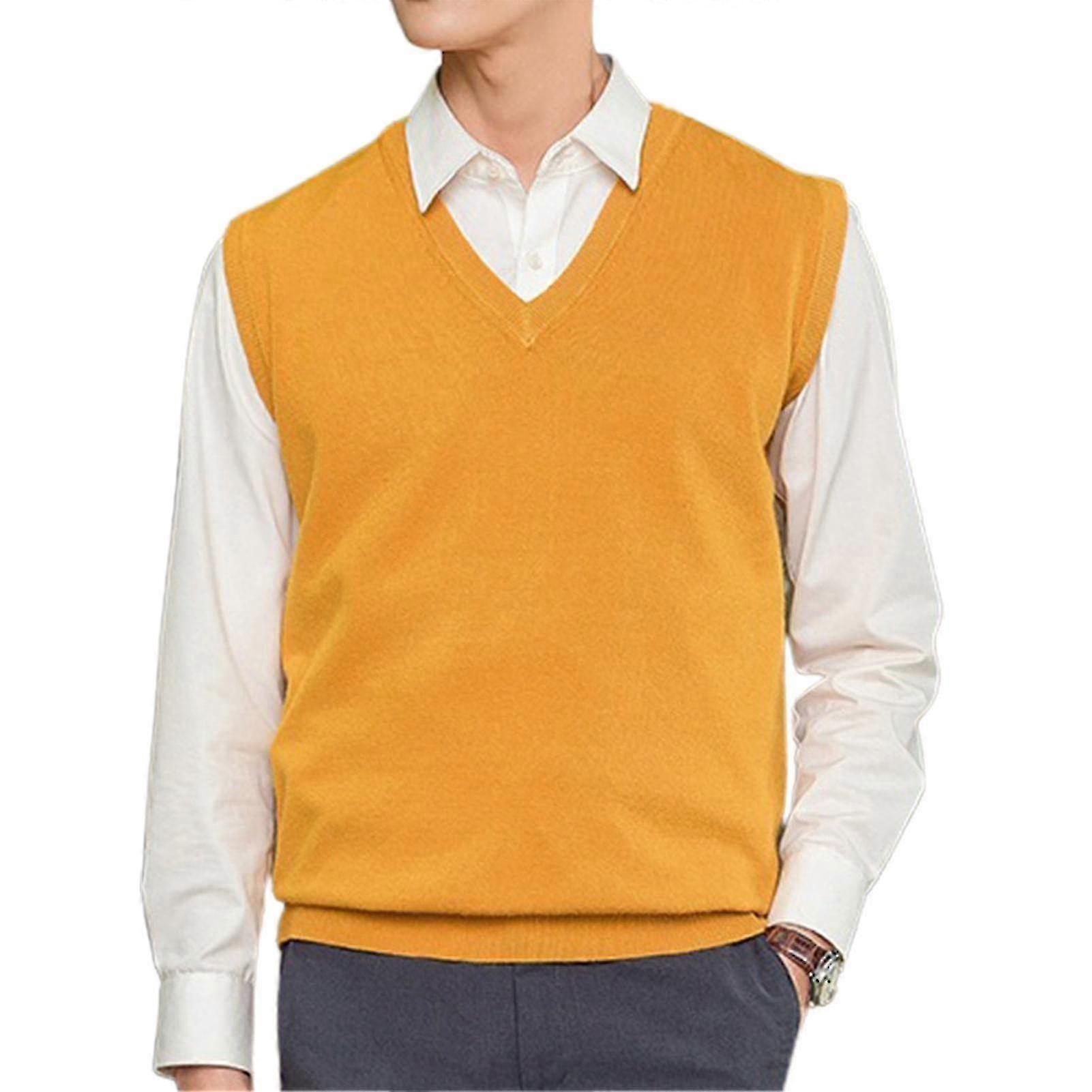 Kolsuz Gevşek Sıcak Kazak Yelek Erkekler V Yaka Kazak Yelek-YuJia