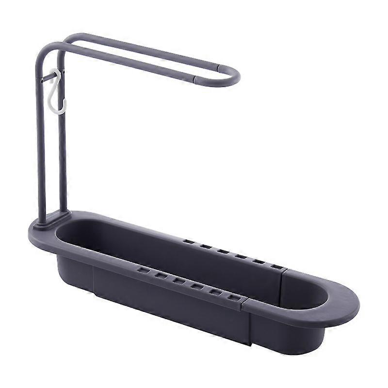 GreyTelescopic Sink Rack Basket, Sink Storage with Towel Rack, Επεκτάσιμη Αποθήκευση Drain Basket Rack