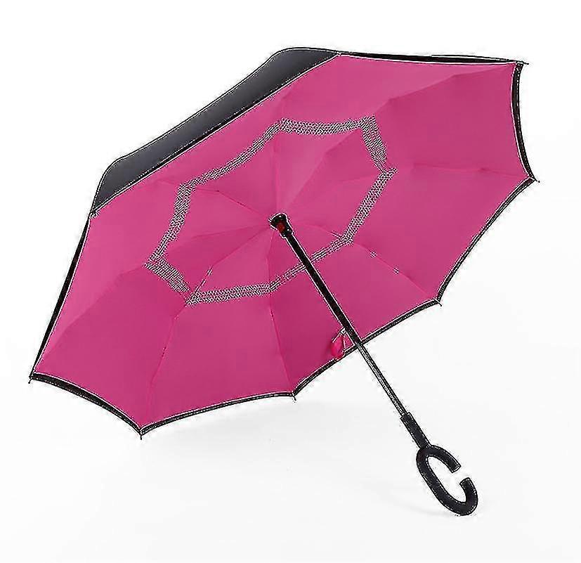 C- Parasol Folding Rain Windproof Umbrella Double Layers Inverted Reverse--auburn
