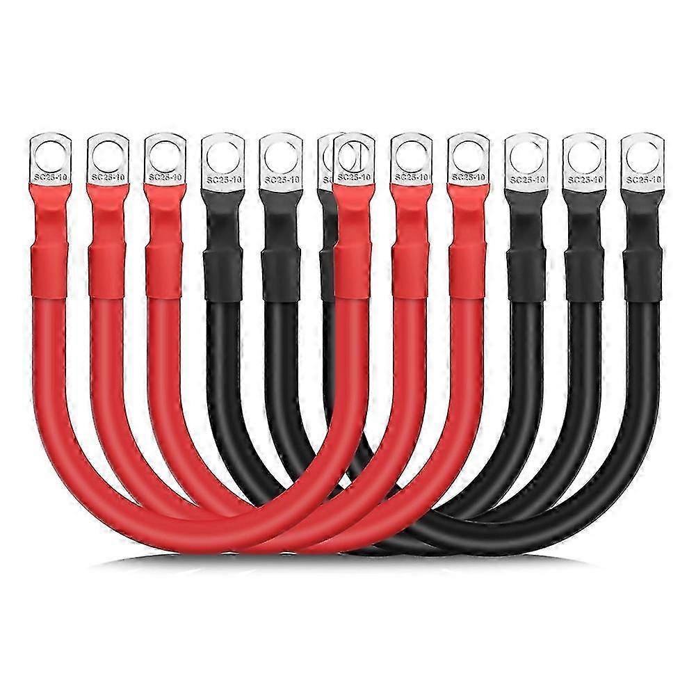 6PCS 4 AWG Battery Cables,30CM Marine Battery Inverter Cables Set, with 3/8In Tinned Copper Lugs,for Automotive Solar,RV